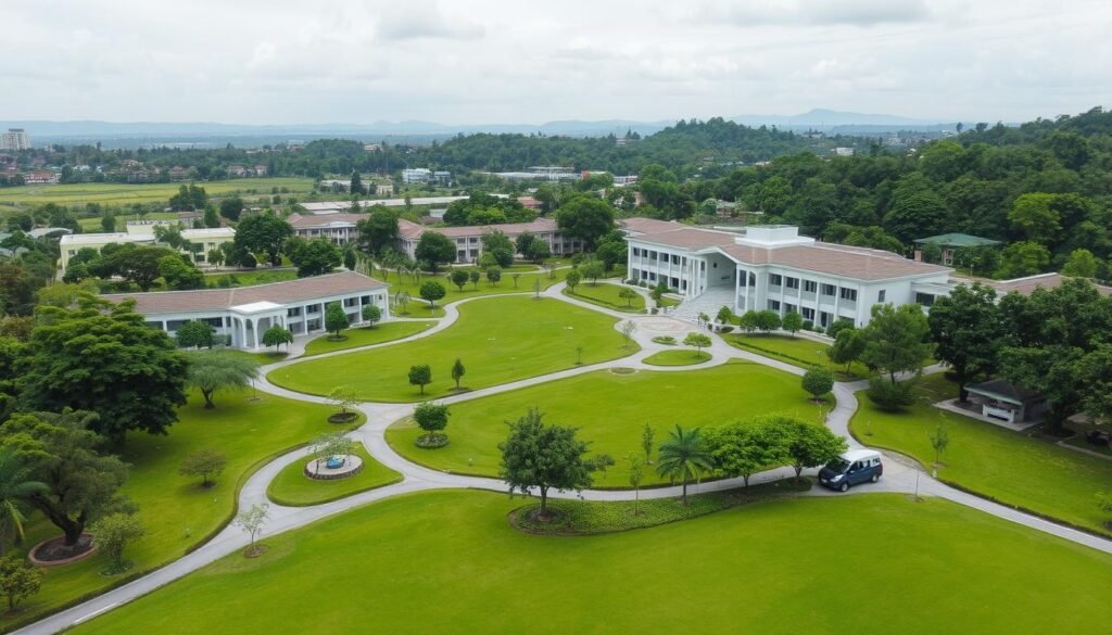 A scenic campus nestled amidst lush greenery, Poltek PGRI Banten occupies a prime location that offers both tranquility and convenient accessibility. The sprawling grounds are dotted with modern, well-designed buildings that harmonize with the natural surroundings, creating a serene and inviting atmosphere. Winding pathways lead students past verdant gardens and shaded seating areas, fostering a sense of peaceful contemplation. In the distance, the silhouettes of nearby hills create a picturesque backdrop, while the campus is well-connected to the region's transportation networks, ensuring easy commutes for students from across Banten province. This strategic positioning allows Poltek PGRI Banten to provide an exceptional educational experience within a tranquil, yet accessible, setting.