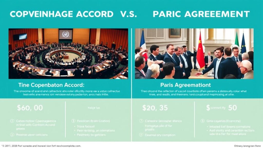 Perbandingan visual antara Kesepakatan Kopenhagen dan Paris Agreement