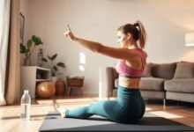 Seorang pemula sedang melakukan latihan ringan di rumah untuk menjaga berat badan